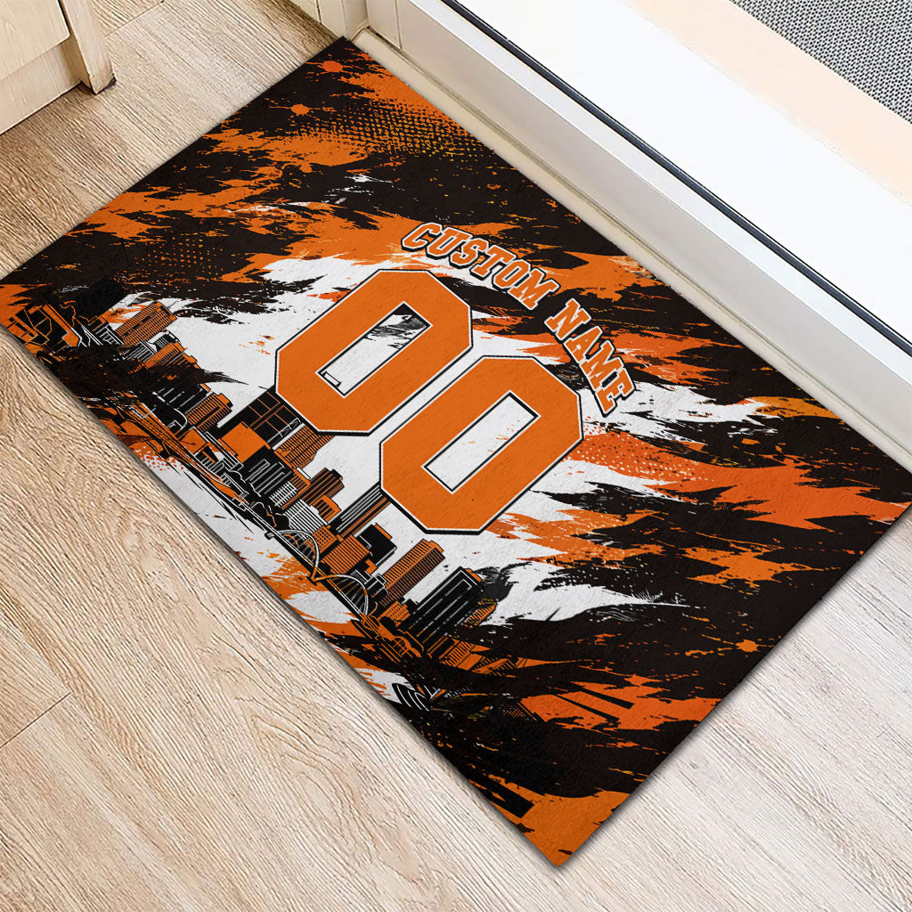 Personalised Perth Scorchers Cricket Fan Pride Rubber Doormat Dynamic Flaming Dragon Art With Perth City Skyline