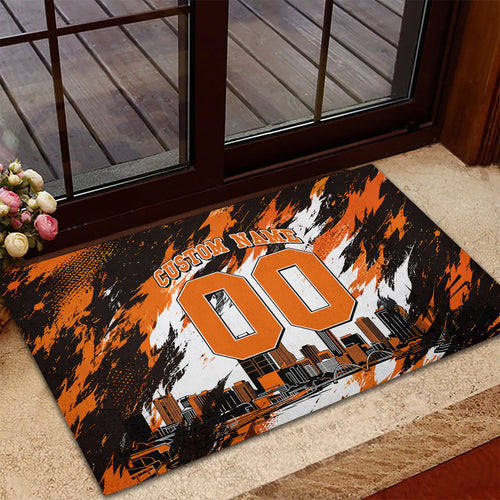 Personalised Perth Scorchers Cricket Fan Pride Rubber Doormat Dynamic Flaming Dragon Art With Perth City Skyline