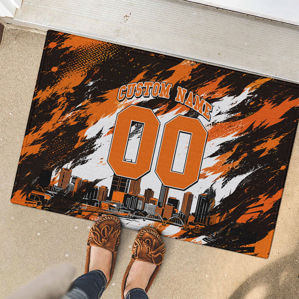 Personalised Perth Scorchers Cricket Fan Pride Rubber Doormat Dynamic Flaming Dragon Art With Perth City Skyline