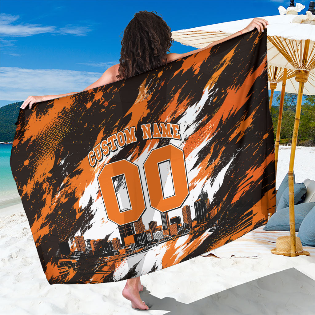 Personalised Perth Scorchers Cricket Fan Pride Sarong Dynamic Flaming Dragon Art With Perth City Skyline