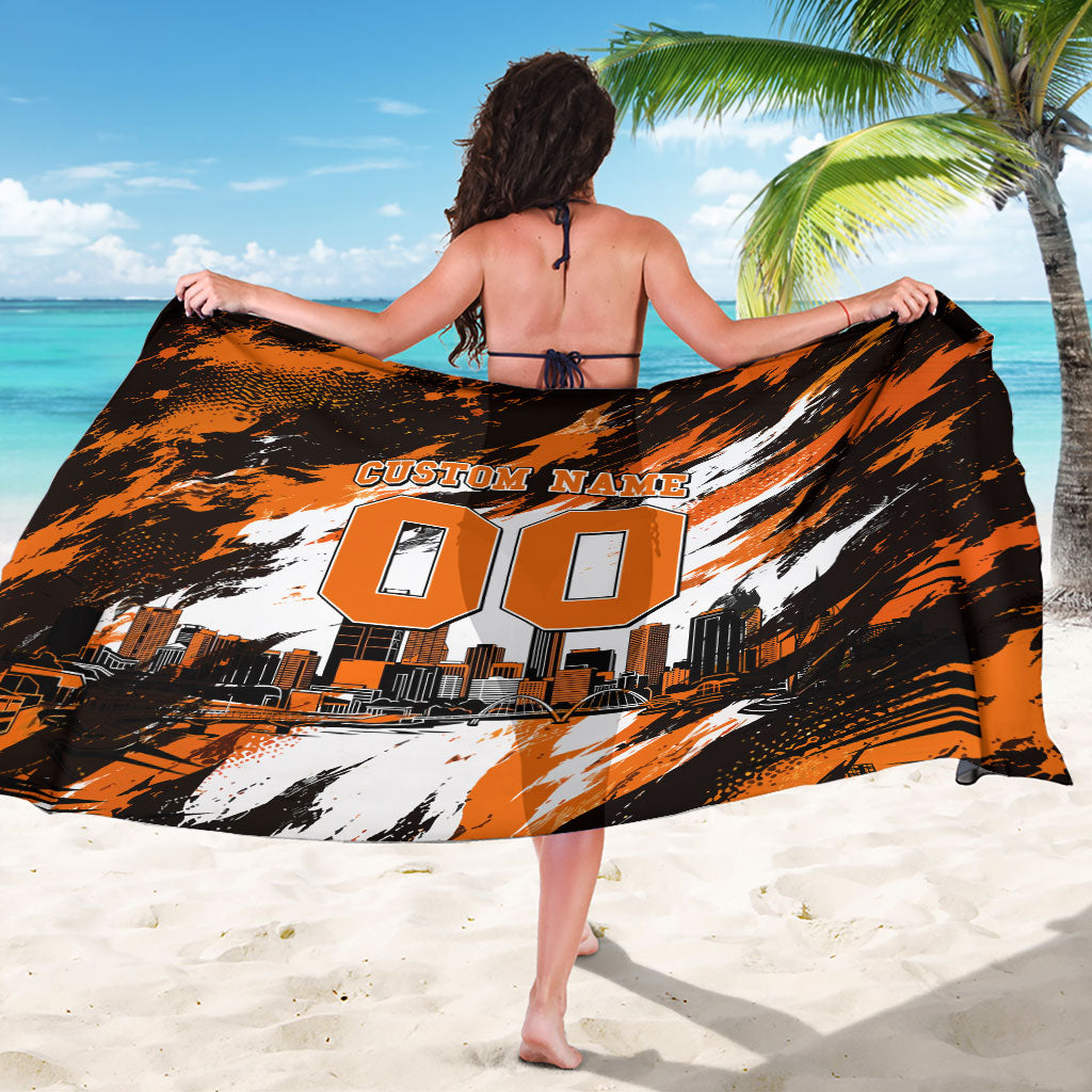 Personalised Perth Scorchers Cricket Fan Pride Sarong Dynamic Flaming Dragon Art With Perth City Skyline