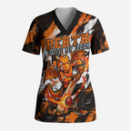 Personalised Perth Scorchers Cricket Fan Pride Scrub Top Dynamic Flaming Dragon Art With Perth City Skyline