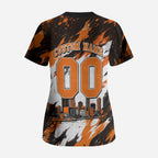 Personalised Perth Scorchers Cricket Fan Pride Scrub Top Dynamic Flaming Dragon Art With Perth City Skyline