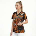 Personalised Perth Scorchers Cricket Fan Pride Scrub Top Dynamic Flaming Dragon Art With Perth City Skyline