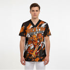 Personalised Perth Scorchers Cricket Fan Pride Scrub Top Dynamic Flaming Dragon Art With Perth City Skyline