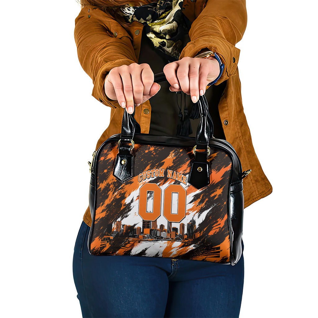 Personalised Perth Scorchers Cricket Fan Pride Shoulder Handbag Dynamic Flaming Dragon Art With Perth City Skyline