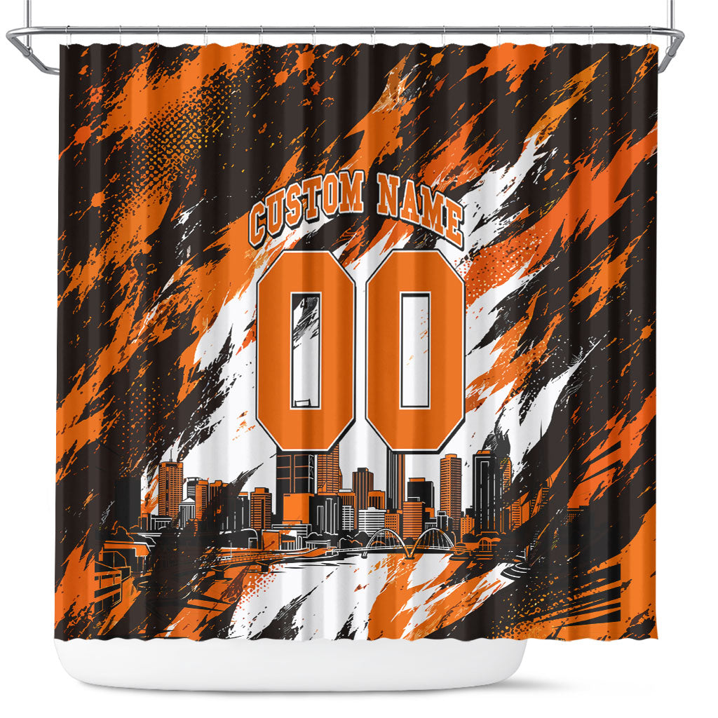 Personalised Perth Scorchers Cricket Fan Pride Shower Curtain Dynamic Flaming Dragon Art With Perth City Skyline