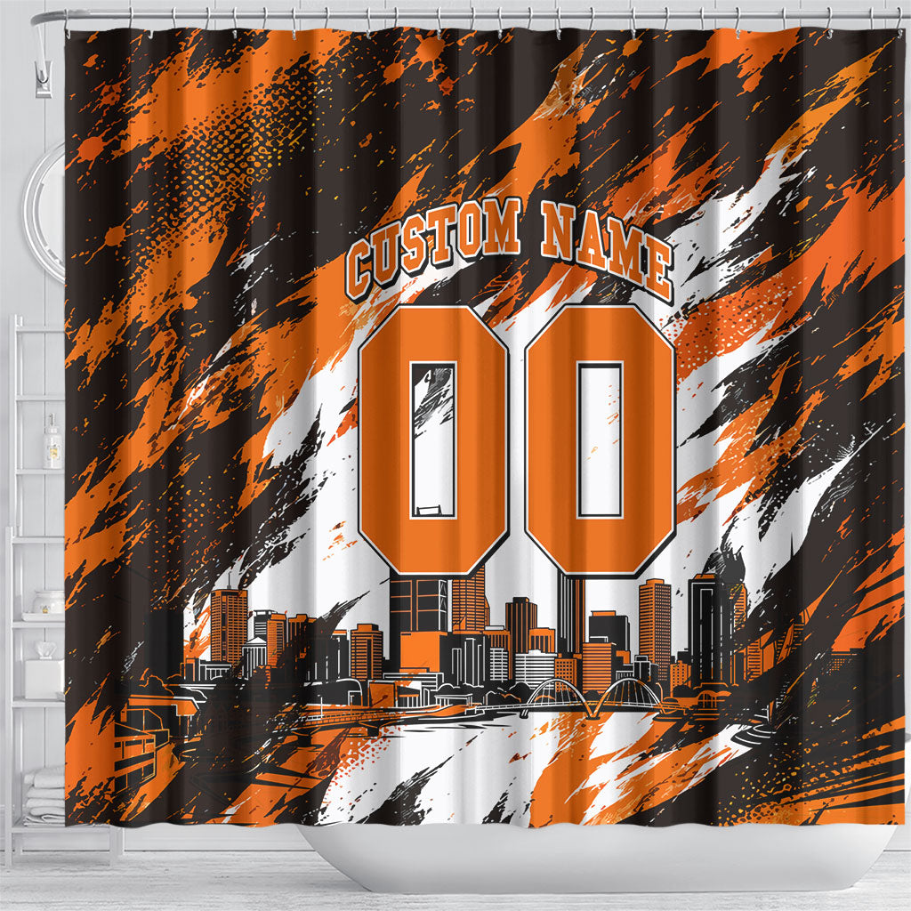 Personalised Perth Scorchers Cricket Fan Pride Shower Curtain Dynamic Flaming Dragon Art With Perth City Skyline