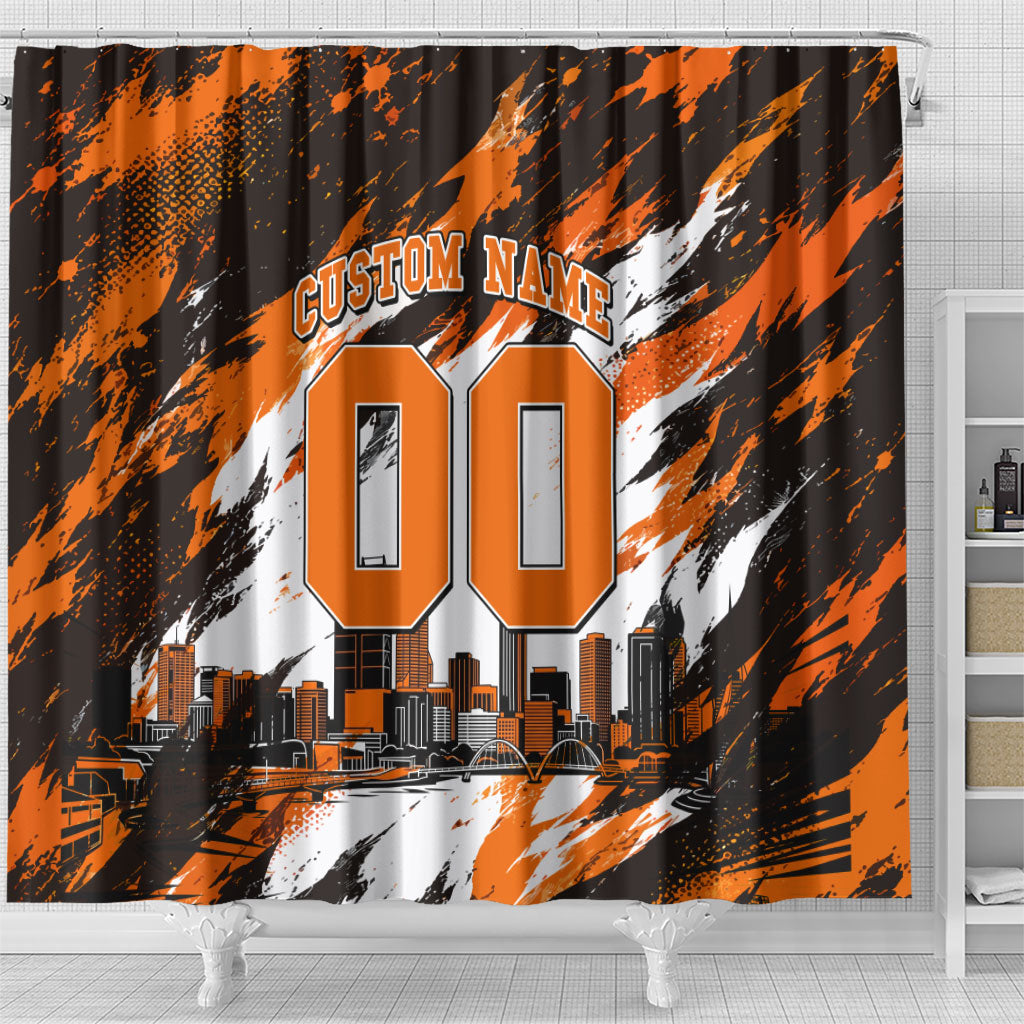 Personalised Perth Scorchers Cricket Fan Pride Shower Curtain Dynamic Flaming Dragon Art With Perth City Skyline