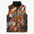 Personalised Perth Scorchers Cricket Fan Pride Sleeveless Puffer Jacket Dynamic Flaming Dragon Art With Perth City Skyline