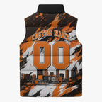 Personalised Perth Scorchers Cricket Fan Pride Sleeveless Puffer Jacket Dynamic Flaming Dragon Art With Perth City Skyline
