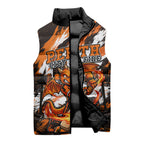 Personalised Perth Scorchers Cricket Fan Pride Sleeveless Puffer Jacket Dynamic Flaming Dragon Art With Perth City Skyline