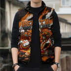 Personalised Perth Scorchers Cricket Fan Pride Sleeveless Puffer Jacket Dynamic Flaming Dragon Art With Perth City Skyline