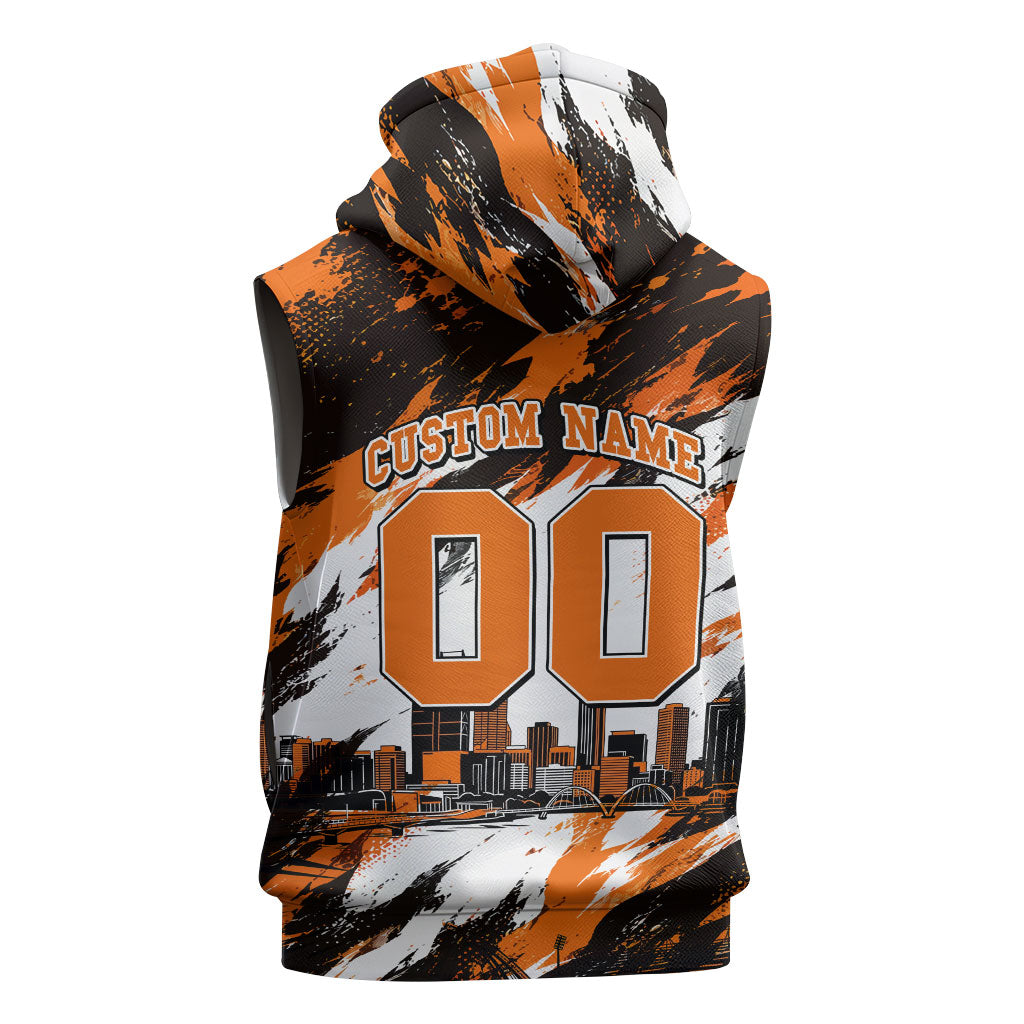 Personalised Perth Scorchers Cricket Fan Pride Sleeveless Zip Hoodie Dynamic Flaming Dragon Art With Perth City Skyline