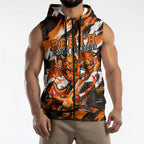 Personalised Perth Scorchers Cricket Fan Pride Sleeveless Zip Hoodie Dynamic Flaming Dragon Art With Perth City Skyline