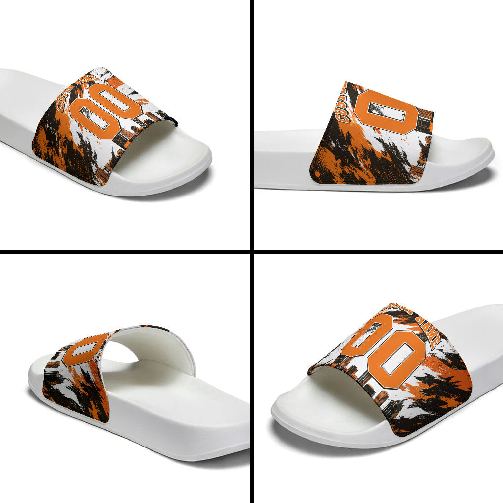 Personalised Perth Scorchers Cricket Fan Pride Slide Sandals Dynamic Flaming Dragon Art With Perth City Skyline