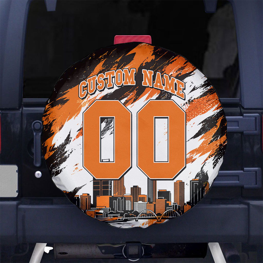 Personalised Perth Scorchers Cricket Fan Pride Spare Tire Cover Dynamic Flaming Dragon Art With Perth City Skyline