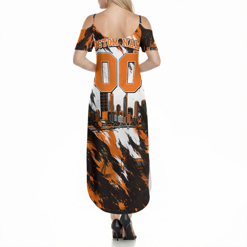 Personalised Perth Scorchers Cricket Fan Pride Summer Maxi Dress Dynamic Flaming Dragon Art With Perth City Skyline