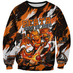 Personalised Perth Scorchers Cricket Fan Pride Sweatshirt Dynamic Flaming Dragon Art With Perth City Skyline