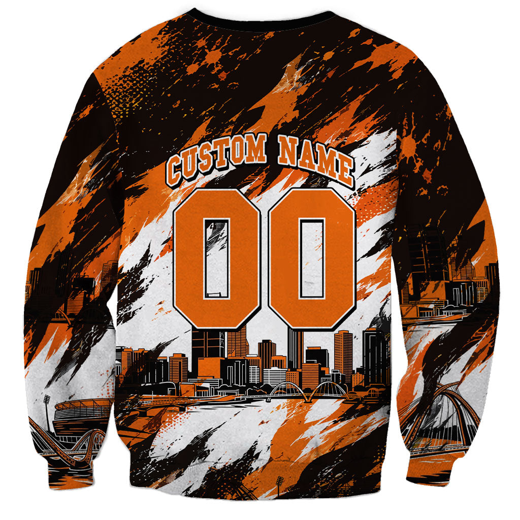 Personalised Perth Scorchers Cricket Fan Pride Sweatshirt Dynamic Flaming Dragon Art With Perth City Skyline