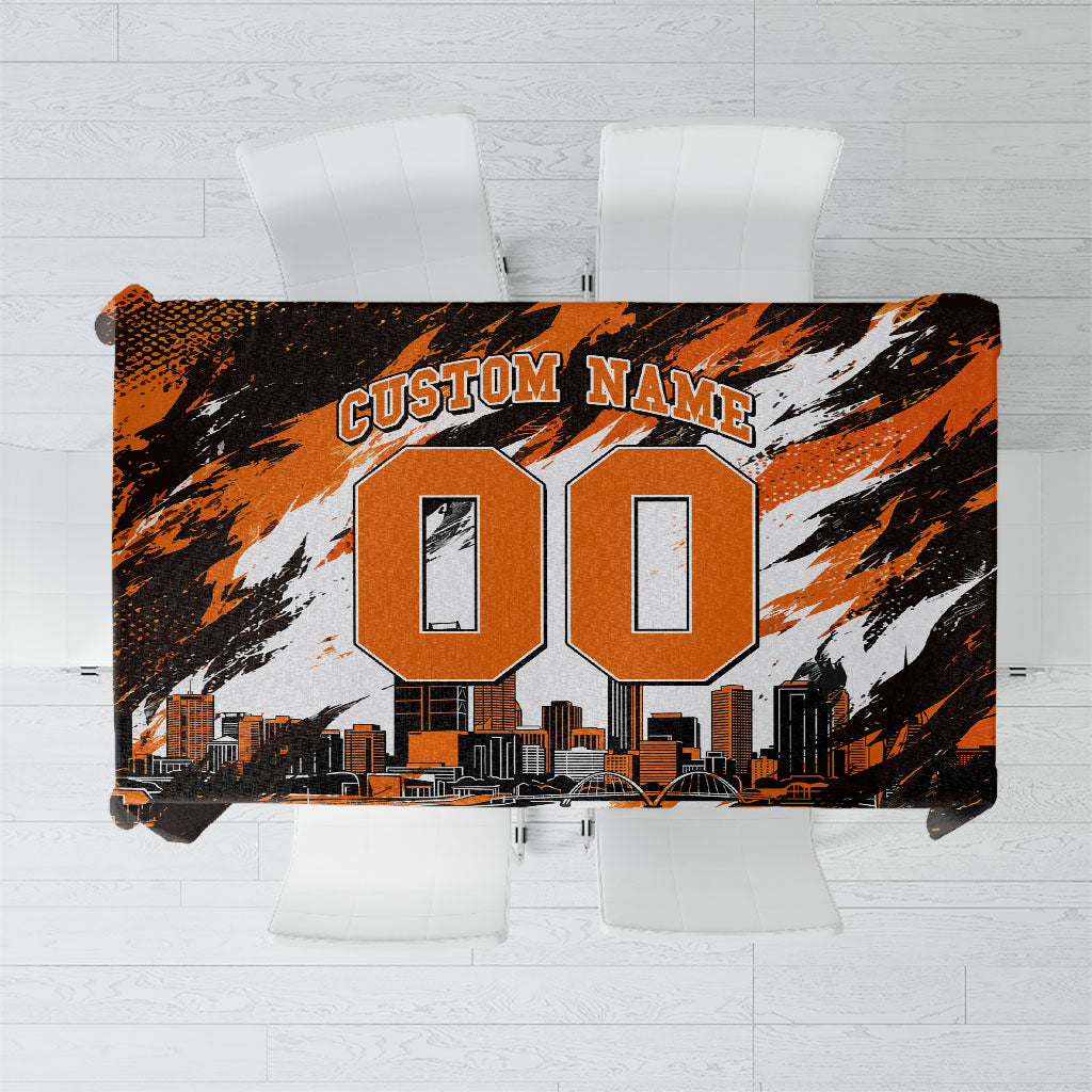 Personalised Perth Scorchers Cricket Fan Pride Tablecloth Dynamic Flaming Dragon Art With Perth City Skyline