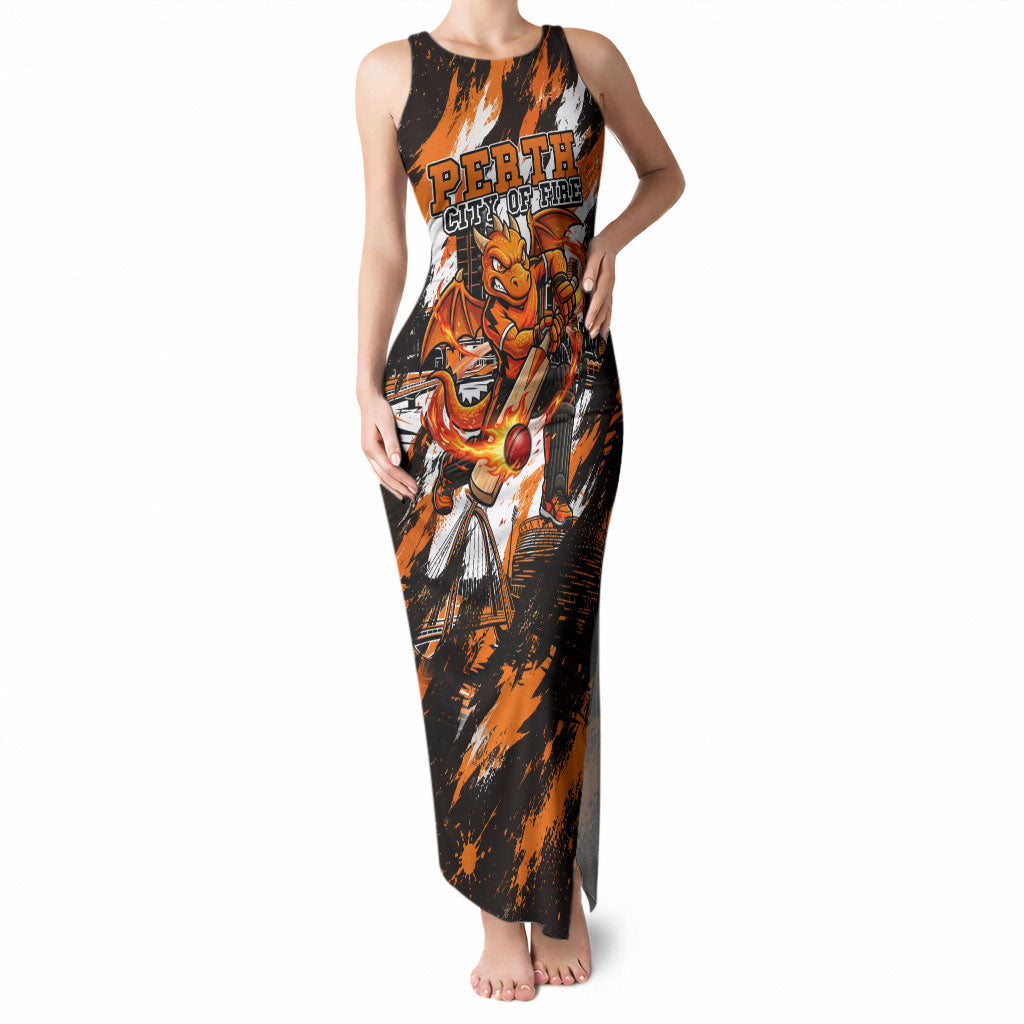 Personalised Perth Scorchers Cricket Fan Pride Tank Maxi Dress Dynamic Flaming Dragon Art With Perth City Skyline