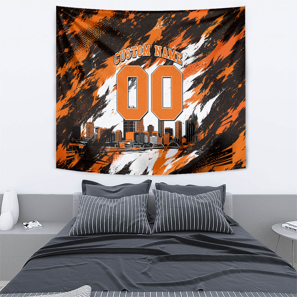 Personalised Perth Scorchers Cricket Fan Pride Tapestry Dynamic Flaming Dragon Art With Perth City Skyline
