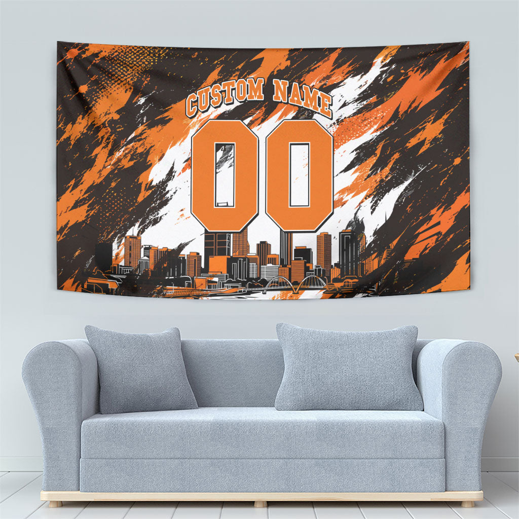 Personalised Perth Scorchers Cricket Fan Pride Tapestry Dynamic Flaming Dragon Art With Perth City Skyline