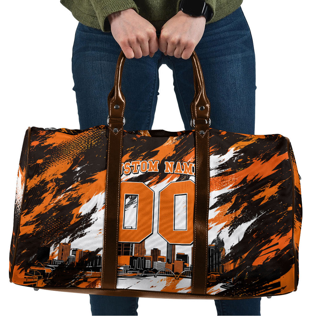 Personalised Perth Scorchers Cricket Fan Pride Travel Bag Dynamic Flaming Dragon Art With Perth City Skyline