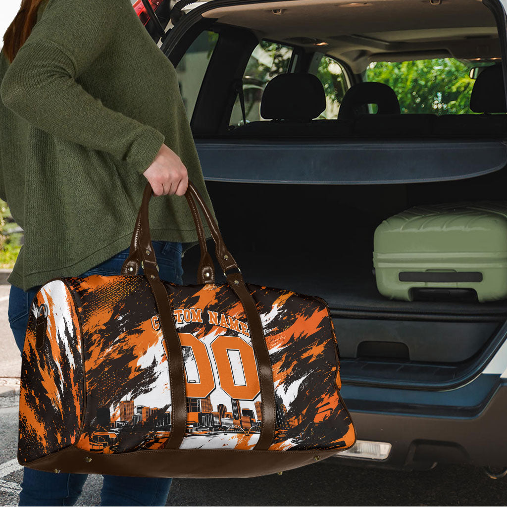 Personalised Perth Scorchers Cricket Fan Pride Travel Bag Dynamic Flaming Dragon Art With Perth City Skyline