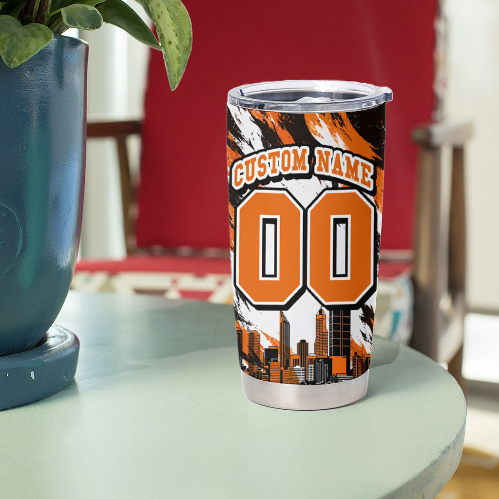 Personalised Perth Scorchers Cricket Fan Pride Tumbler Cup Dynamic Flaming Dragon Art With Perth City Skyline