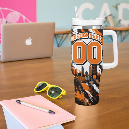 Personalised Perth Scorchers Cricket Fan Pride Tumbler With Handle Dynamic Flaming Dragon Art With Perth City Skyline
