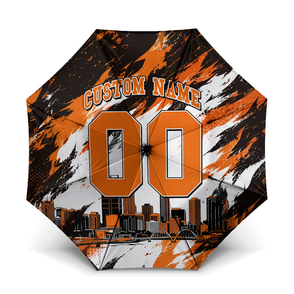 Personalised Perth Scorchers Cricket Fan Pride Umbrella Dynamic Flaming Dragon Art With Perth City Skyline