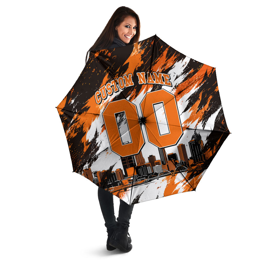 Personalised Perth Scorchers Cricket Fan Pride Umbrella Dynamic Flaming Dragon Art With Perth City Skyline
