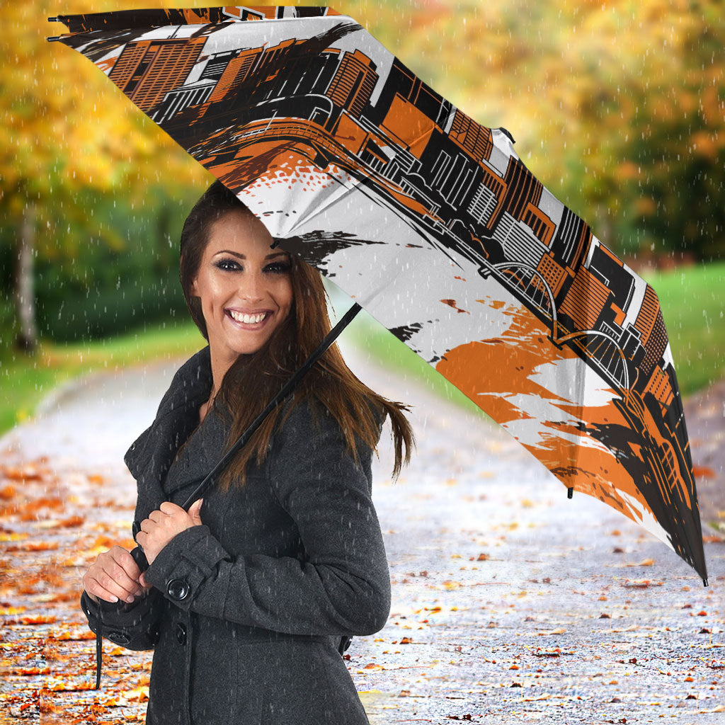 Personalised Perth Scorchers Cricket Fan Pride Umbrella Dynamic Flaming Dragon Art With Perth City Skyline