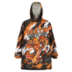 Personalised Perth Scorchers Cricket Fan Pride Wearable Blanket Hoodie Dynamic Flaming Dragon Art With Perth City Skyline