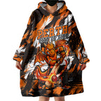 Personalised Perth Scorchers Cricket Fan Pride Wearable Blanket Hoodie Dynamic Flaming Dragon Art With Perth City Skyline