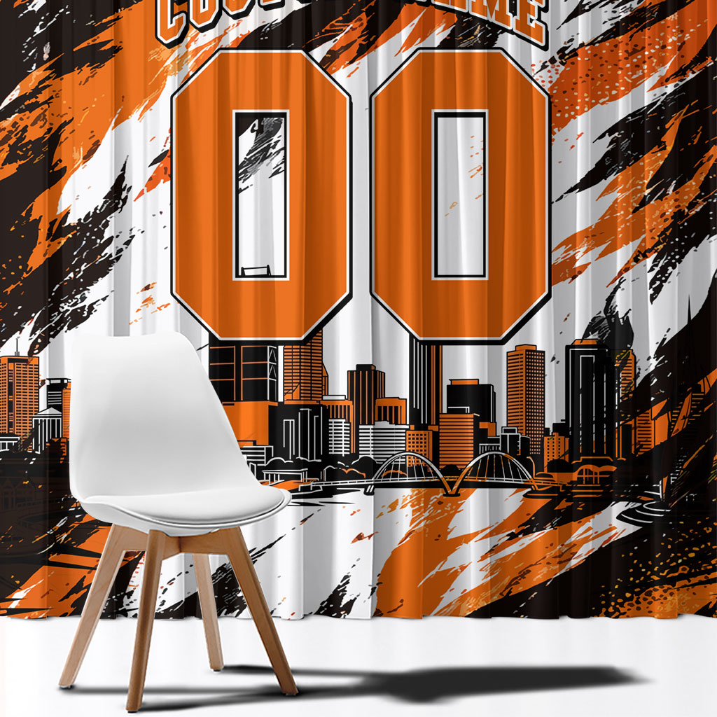 Personalised Perth Scorchers Cricket Fan Pride Window Curtain Dynamic Flaming Dragon Art With Perth City Skyline