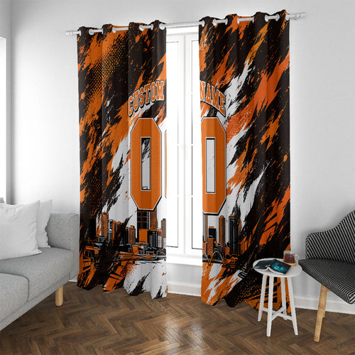 Personalised Perth Scorchers Cricket Fan Pride Window Curtain Dynamic Flaming Dragon Art With Perth City Skyline