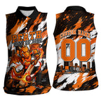 Personalised Perth Scorchers Cricket Fan Pride Women Sleeveless Polo Shirt Dynamic Flaming Dragon Art With Perth City Skyline