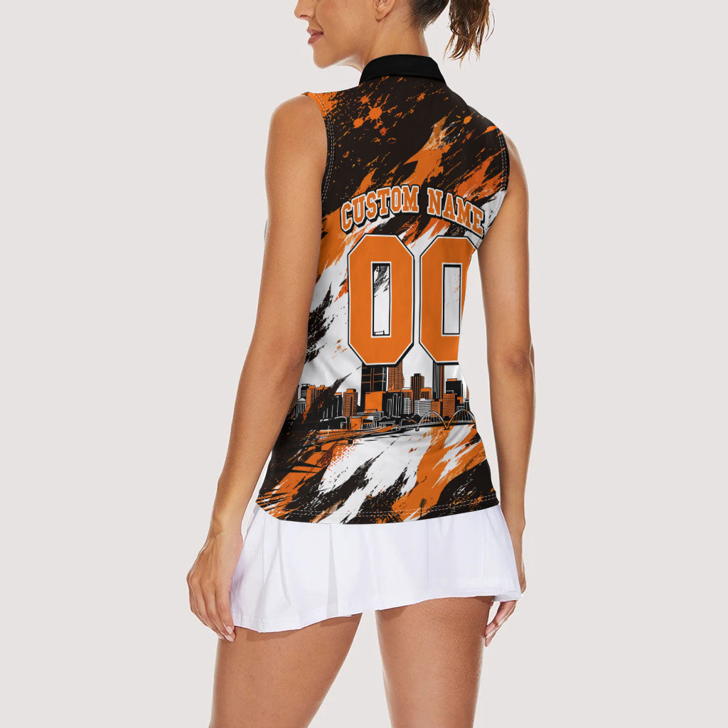 Personalised Perth Scorchers Cricket Fan Pride Women Sleeveless Polo Shirt Dynamic Flaming Dragon Art With Perth City Skyline