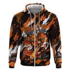 Personalised Perth Scorchers Cricket Fan Pride Zip Hoodie Dynamic Flaming Dragon Art With Perth City Skyline