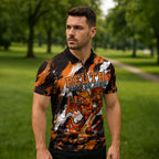 Personalised Perth Scorchers Cricket Fan Pride Zipper Polo Shirt Dynamic Flaming Dragon Art With Perth City Skyline