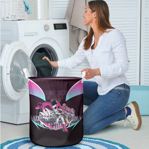 Personalised Sydney Sixers Cricket Mascot Skyline Laundry Basket Retro Neon Graphic Fan Art