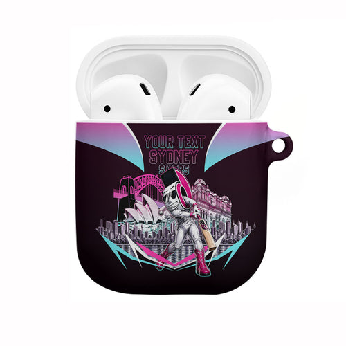 Personalised Sydney Sixers Cricket Mascot Skyline AirPods Case Retro Neon Graphic Fan Art