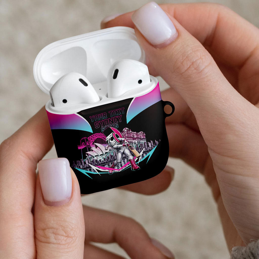 Personalised Sydney Sixers Cricket Mascot Skyline AirPods Case Retro Neon Graphic Fan Art