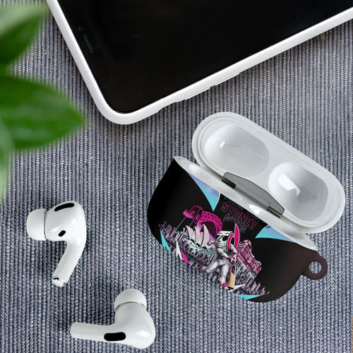 Personalised Sydney Sixers Cricket Mascot Skyline AirPods Case Retro Neon Graphic Fan Art