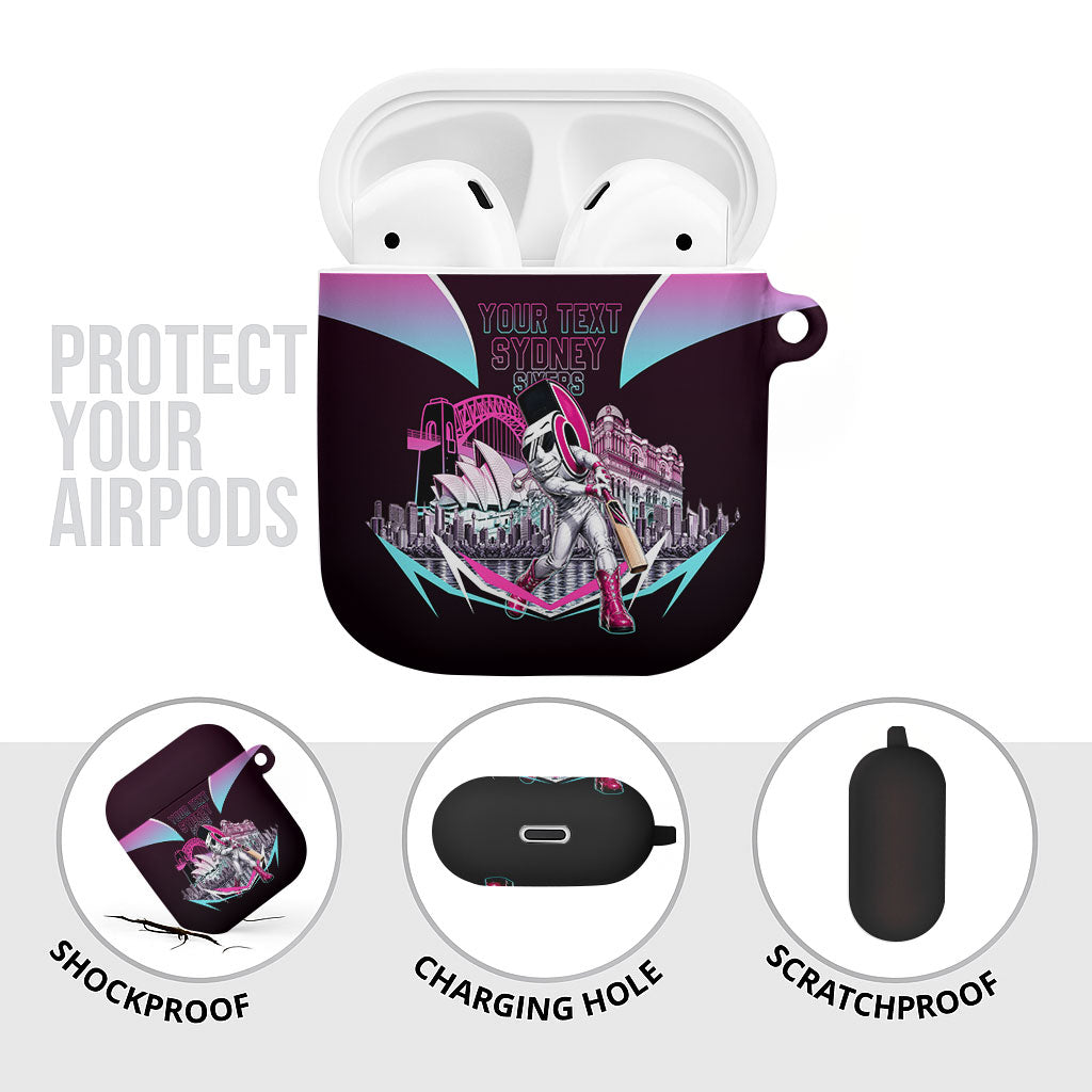 Personalised Sydney Sixers Cricket Mascot Skyline AirPods Case Retro Neon Graphic Fan Art