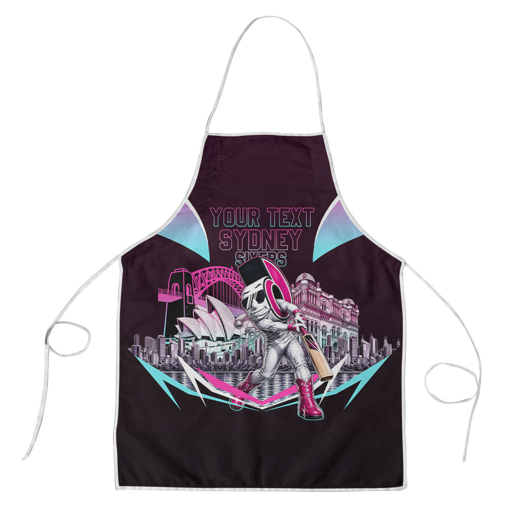 Personalised Sydney Sixers Cricket Mascot Skyline Apron Retro Neon Graphic Fan Art