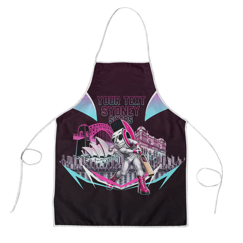 Personalised Sydney Sixers Cricket Mascot Skyline Apron Retro Neon Graphic Fan Art